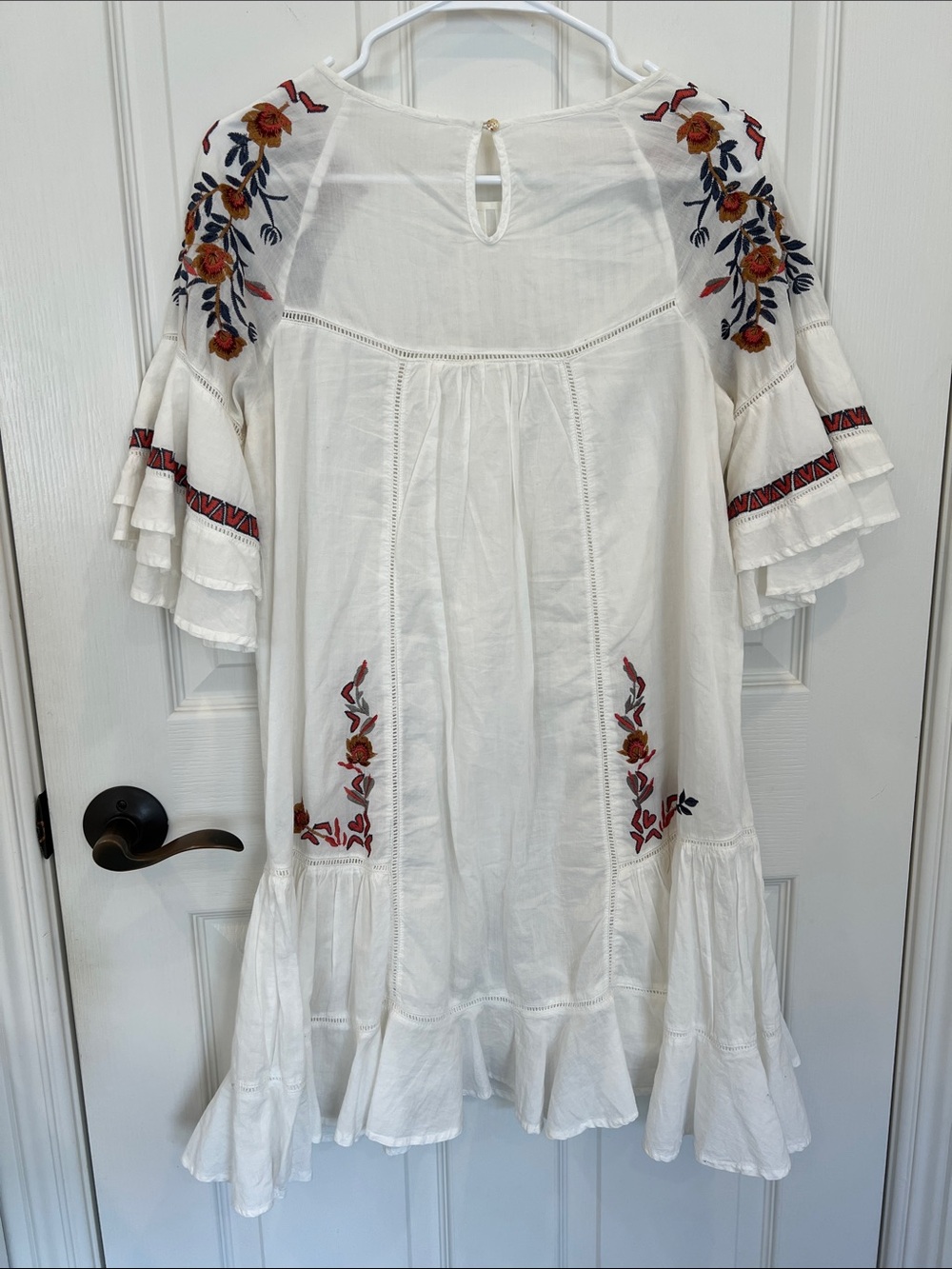 Free People Cream Midi Dress with Red, Navy & Mustard Embroidery - Picture 5 of 6